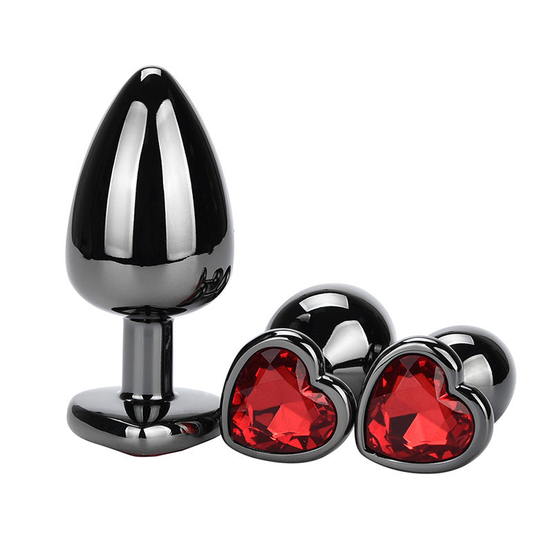 Heart Jeweled Black Stainless Steel Butt Plug Small - Butt Plugs
