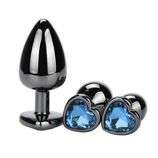 Heart Jeweled Black Stainless Steel Butt Plug Small - Butt Plugs