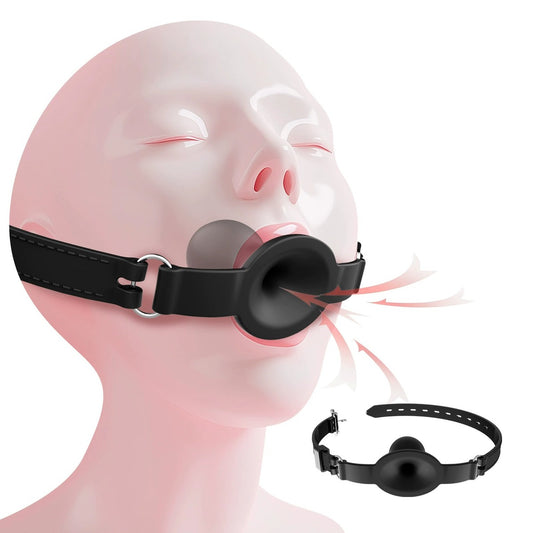 BDStyle Silicone Harness Hollow Bondage Ball Gag - Bondage Gags and Bits