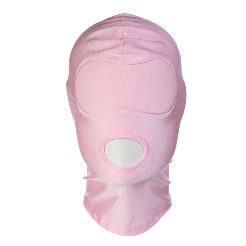 Spandex Open Mouth Hood With Padded Blindfold - Pink - Bondage Hoods