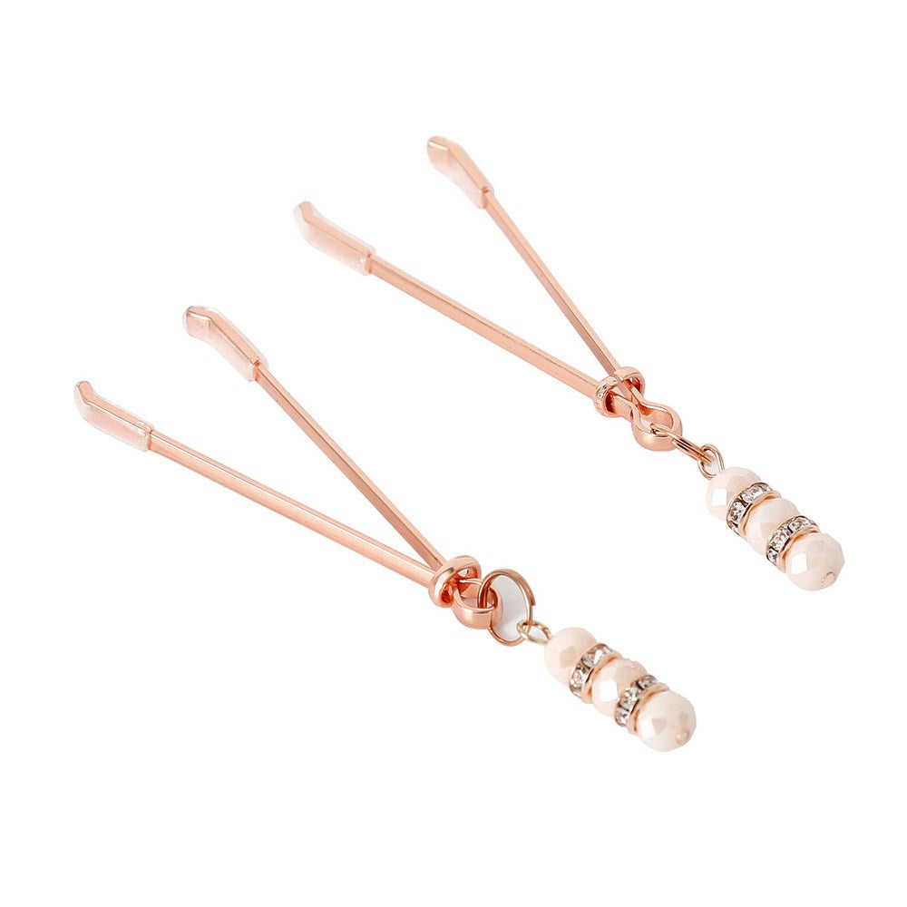 Nipple Clamp With Crystals - Rose Gold - Luxury Sex Toys