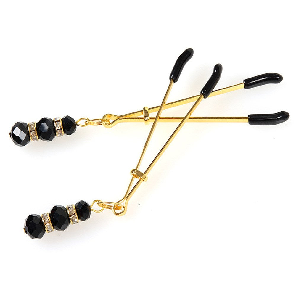 Nipple Clamp With Crystals - Gold - Luxury Sex Toys
