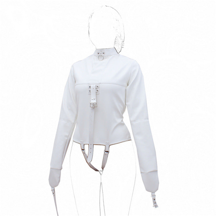 BDStyle Small Premium Leather Straight Jacket Strict Restraint - White - Her Fetish