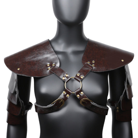 BDStyle Unisex Brown PU Leather Vintage Armor - Cuffs And Restraints