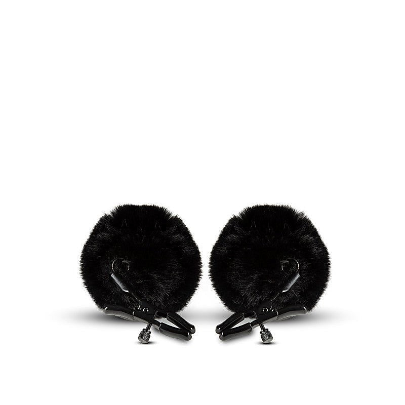 Noir Pom Adjustable Nipple Clamps Furry Nipple Clamps - Nipple and Clit Clamps