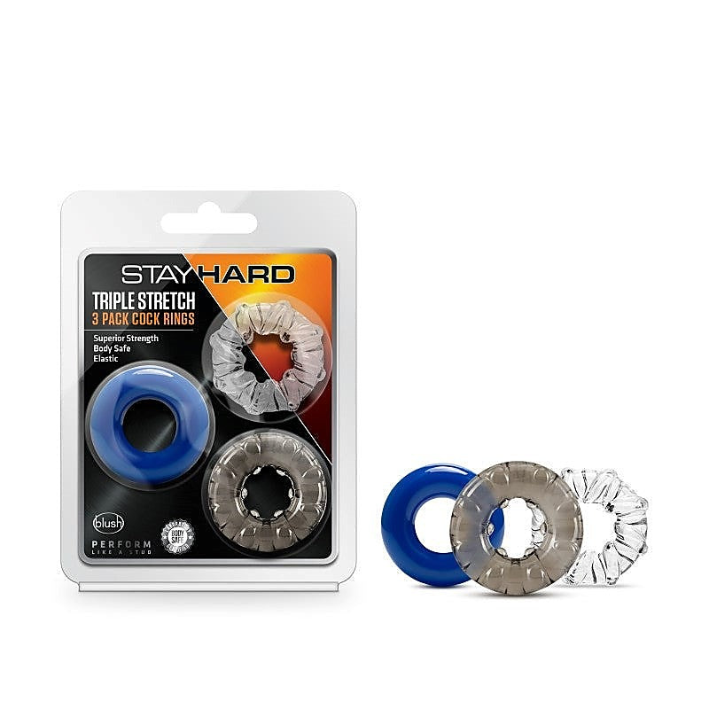 Stay Hard Triple Stretch 3 Pack Cock Rings - Cock Ring Sets