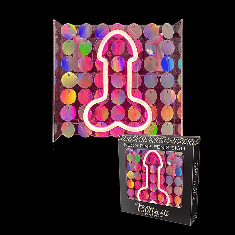 Glitterati Neon Pink Penis Sign By Little Genie - Party Gifts and Novelties