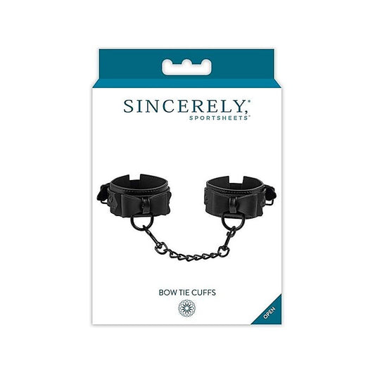 Sportsheets Sincerely Bow Tie Faux Leather Wrist Cuffs - Cuffs and Restraints