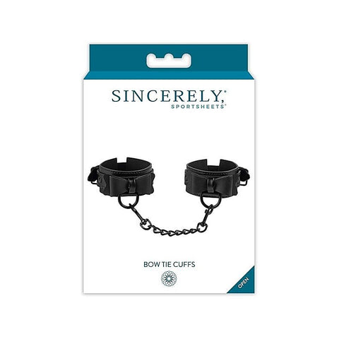 Bow Tie Faux Leather Wrist Cuffs By Sportsheets - Cuffs and Restraints