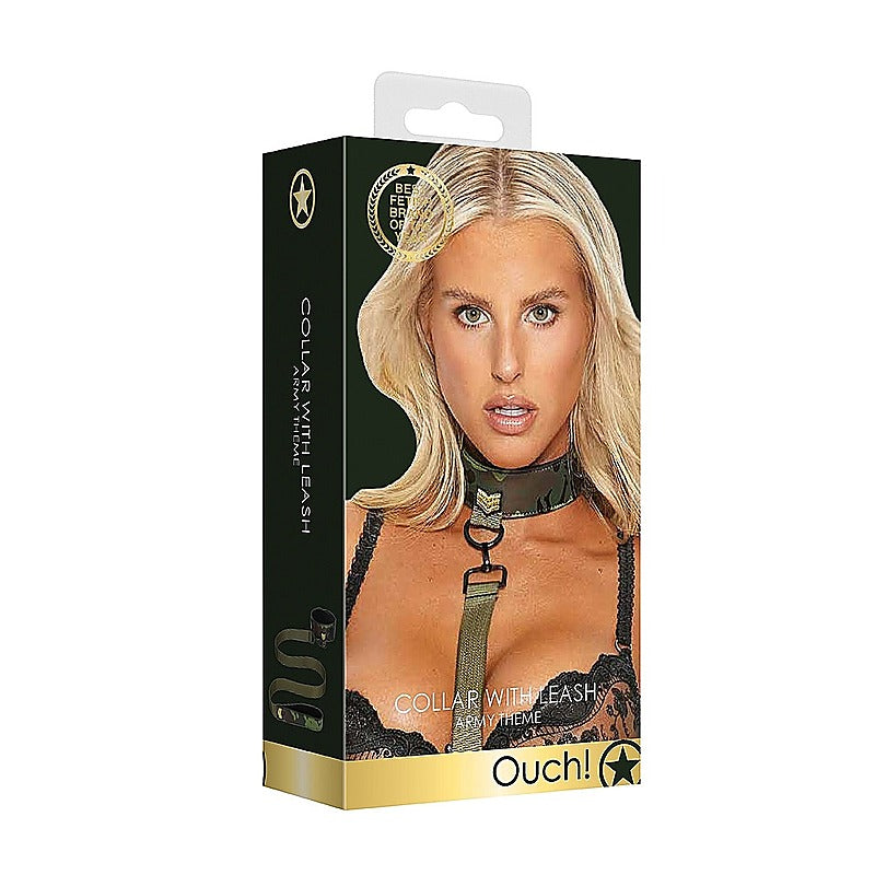 Army Theme Bondage Collar With Leash By Shots Toys - Collars and Leads