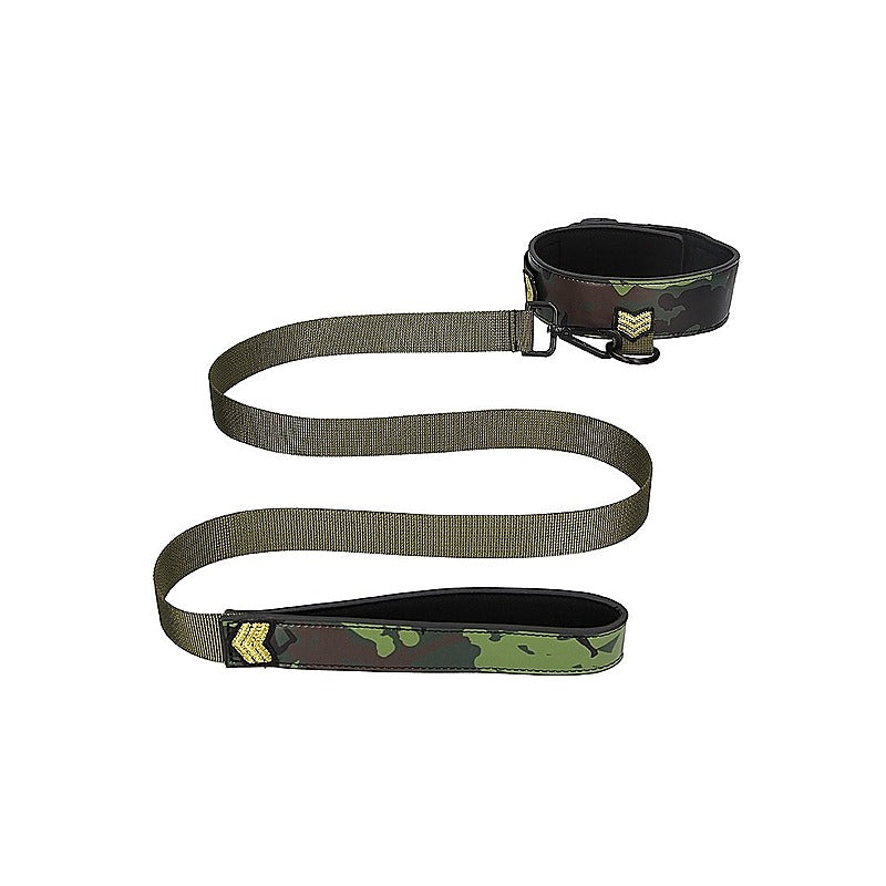 Army Theme Bondage Collar With Leash By Shots Toys - Collars and Leads