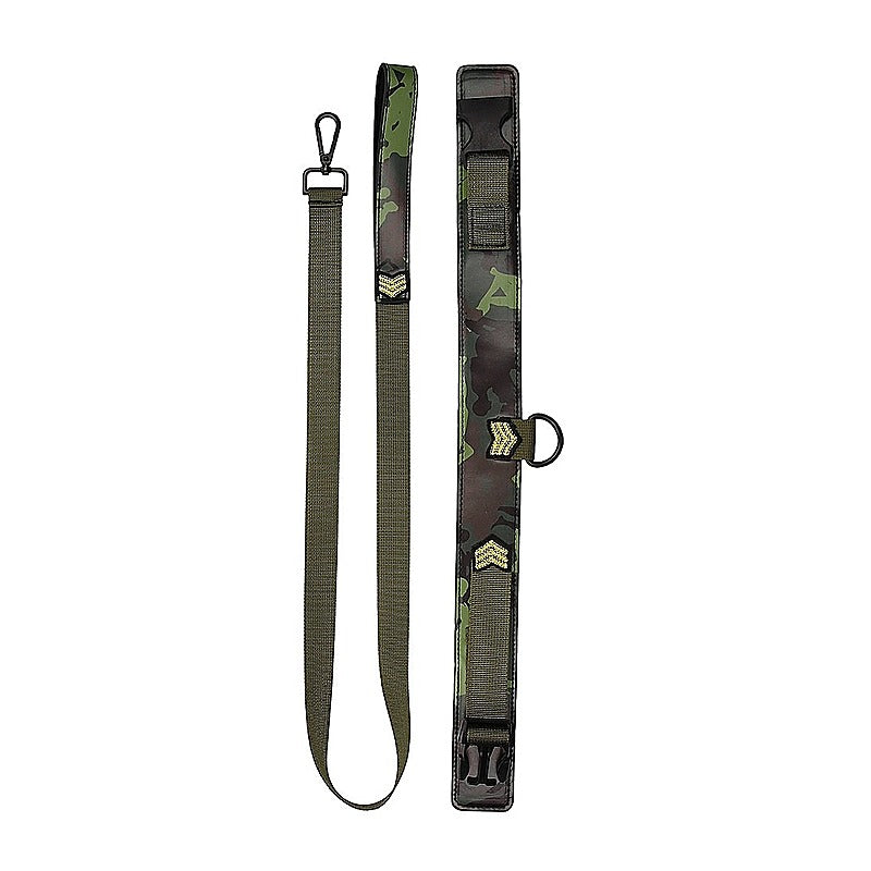Army Theme Bondage Collar With Leash By Shots Toys - Collars and Leads