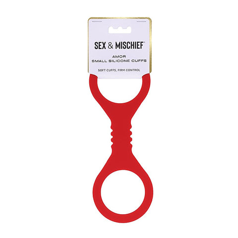 Sex & Mischief Amor Silicone Hand Cuffs Restraints Red - Cuffs And Restraints