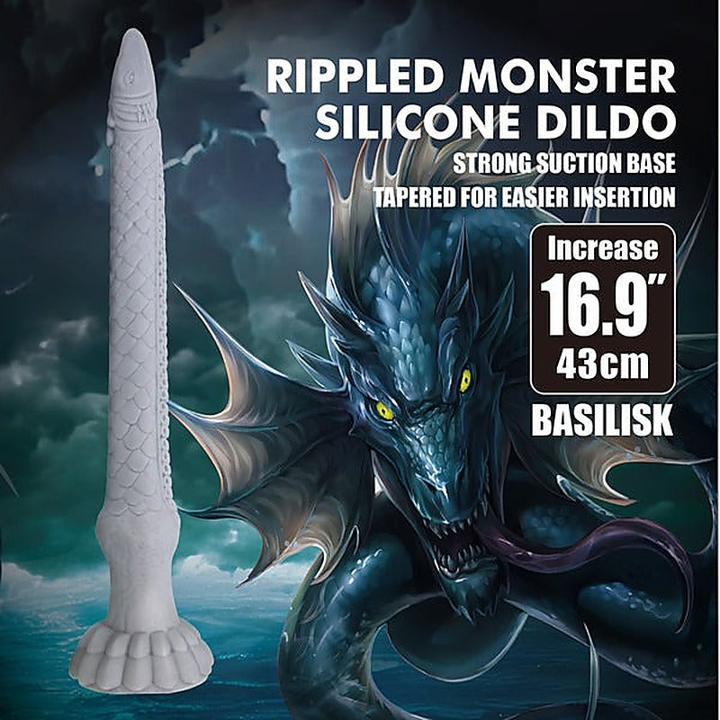 Basilisk 16.9 Inch Rippled Silicone Dildo By Baile - Realistic Dildos