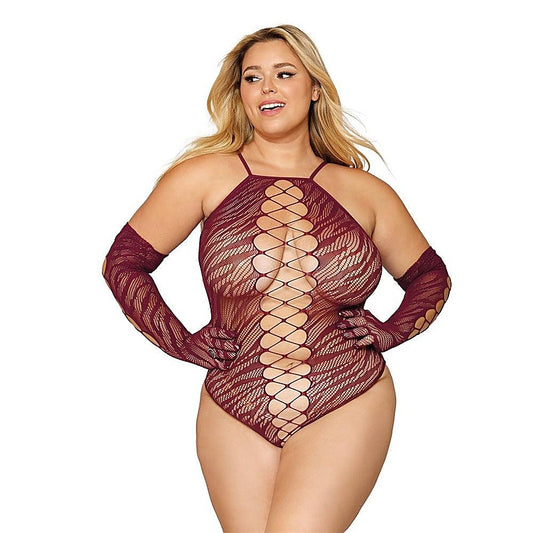 Dreamgirl Seamless Zebra Fishnet Teddy and Glove Set Quee - Teddies and Bodysuits