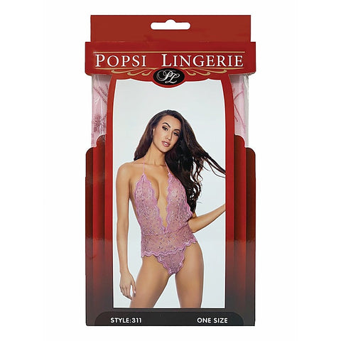 Open Back Womens Lace Halter Teddy By Popsi Lingerie - Teddies and Bodysuits