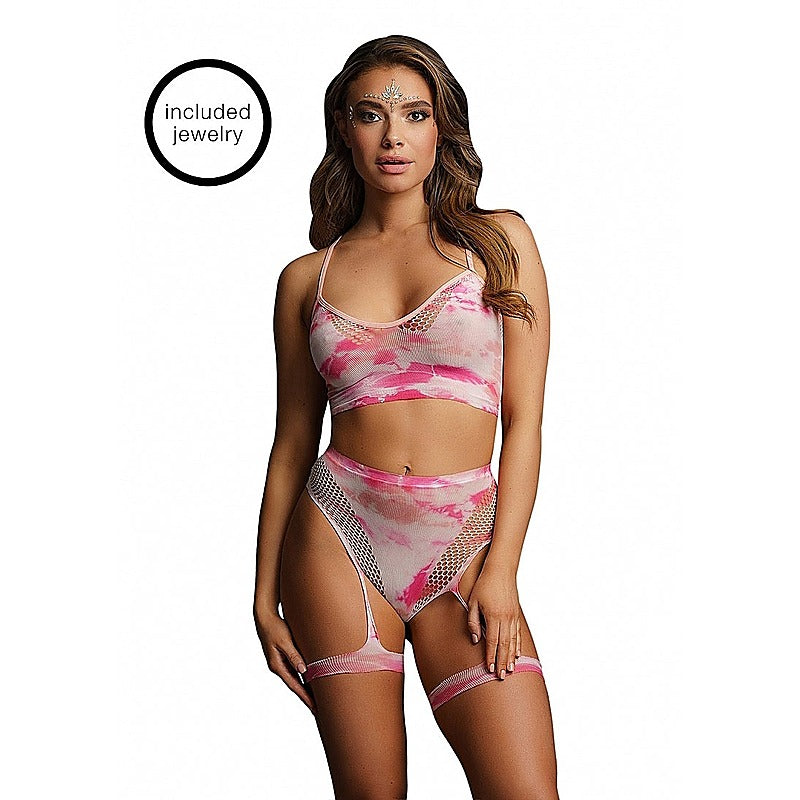 2 Piece Tie Dye Sexy Bra Set With Garters By Shots Toys - Bras and Bra Sets