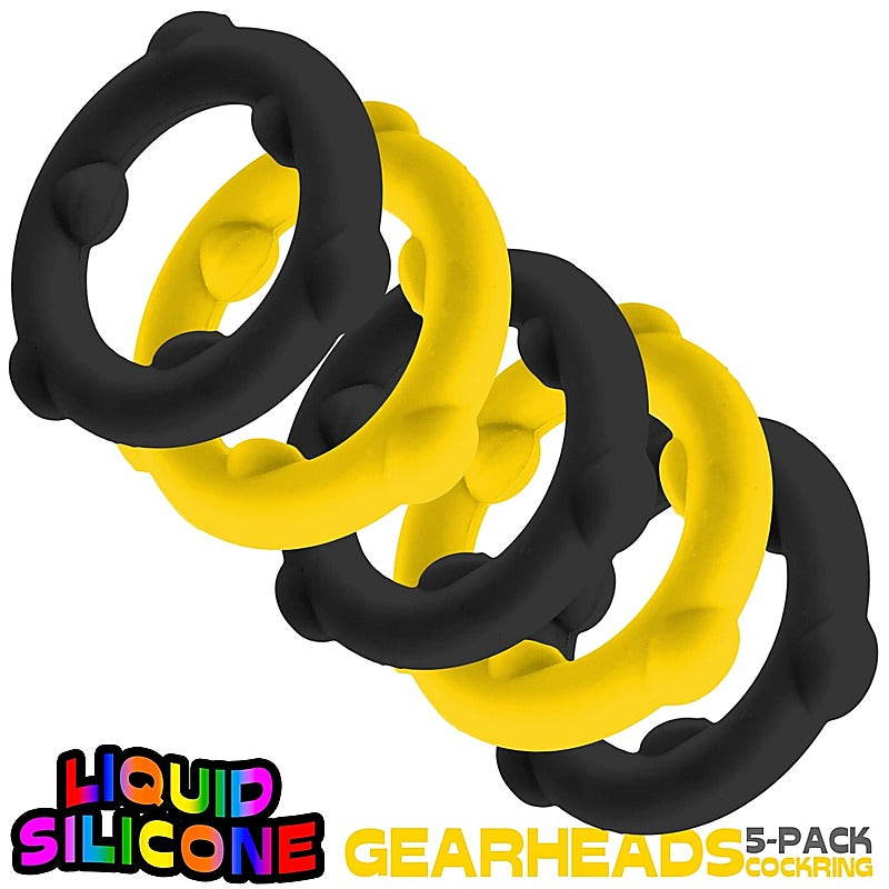 Gearheads 5 Pack Spinner Cock Rings By Oxballs - Cock Ring Sets