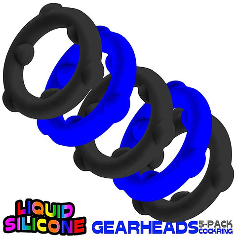 Gearheads 5 Pack Spinner Cock Rings By Oxballs - Cock Ring Sets