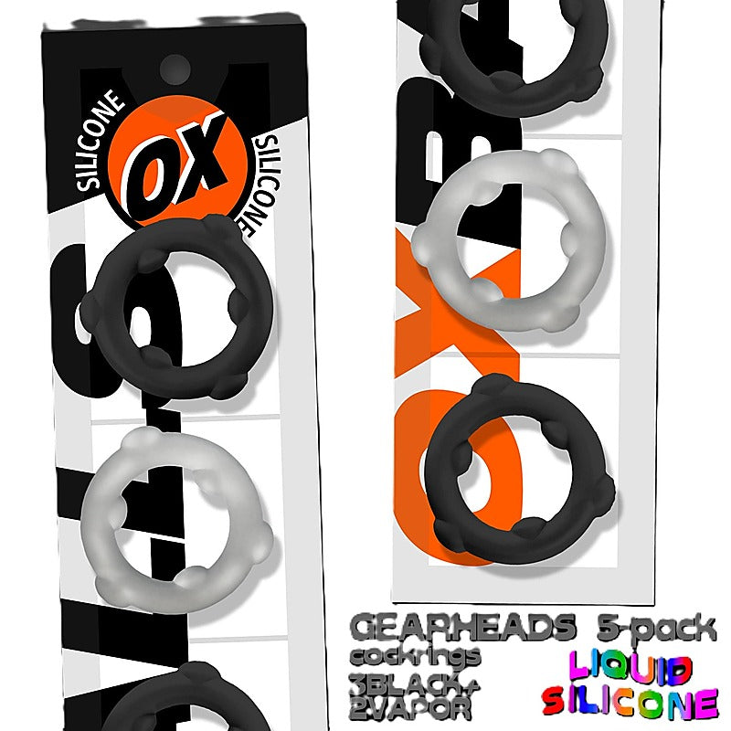 Gearheads 5 Pack Spinner Cock Rings By Oxballs - Cock Ring Sets