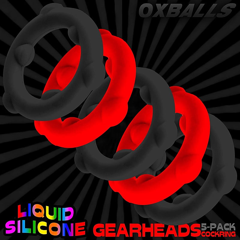 Gearheads 5 Pack Spinner Cock Rings By Oxballs - Cock Ring Sets