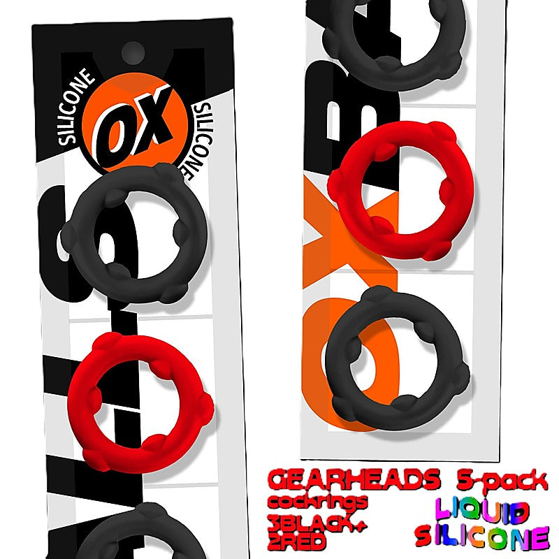 Gearheads 5 Pack Spinner Cock Rings By Oxballs - Cock Ring Sets