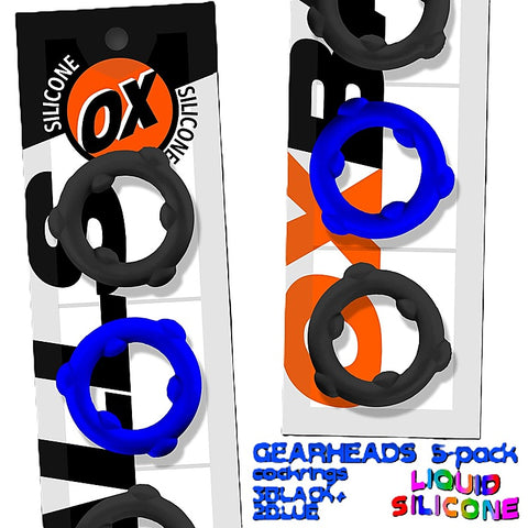 Gearheads 5 Pack Spinner Cock Rings By Oxballs - Cock Ring Sets