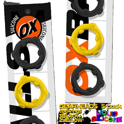 Gearheads 5 Pack Spinner Cock Rings By Oxballs - Cock Ring Sets
