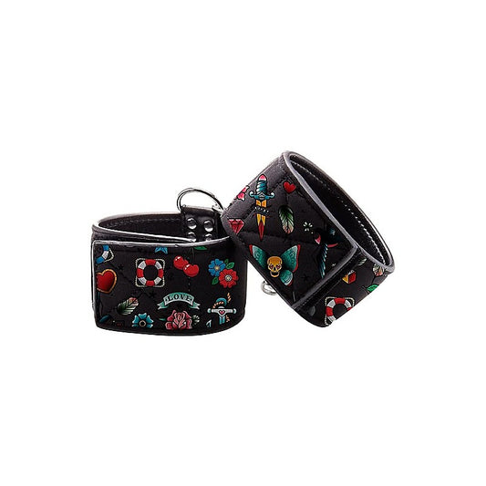 Shots Toys Old School Tattoo Style Printed Hand Cuffs - Cuffs And Restraints