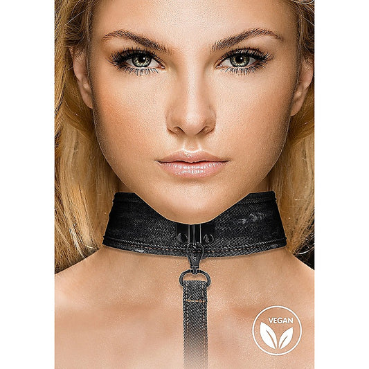 Shots Toys Denim Style Bondage Collar With Leash - Collars and Leads