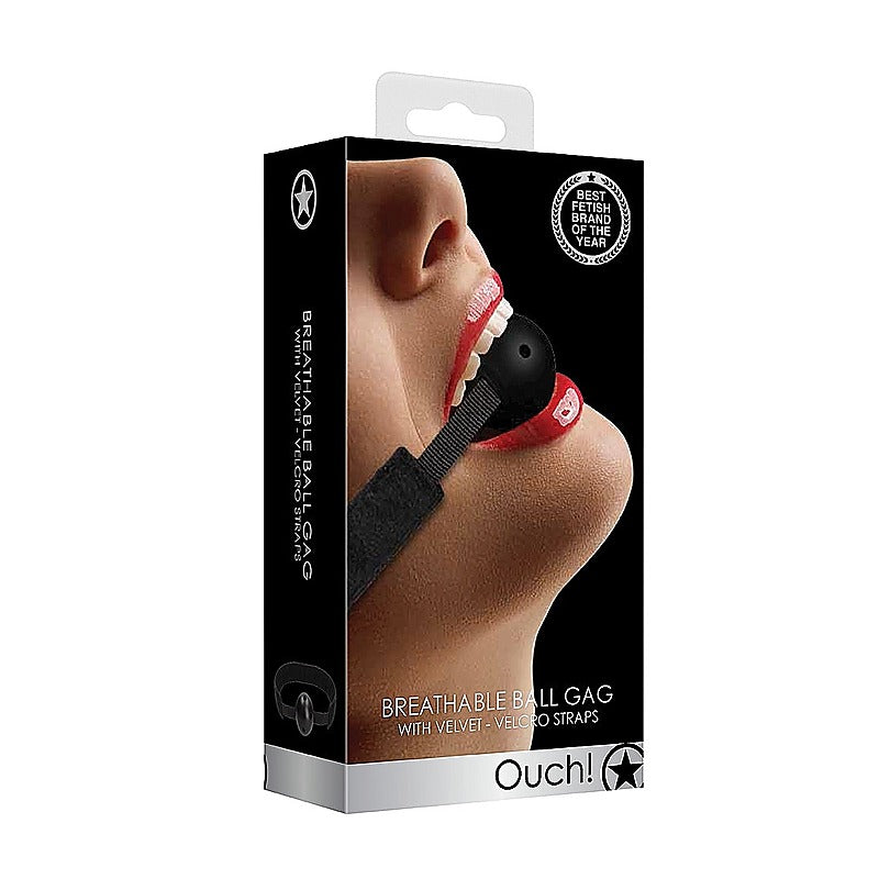 Breathable Ball Gag With Velvet & Velcro Straps - Bondage Gags and Bits