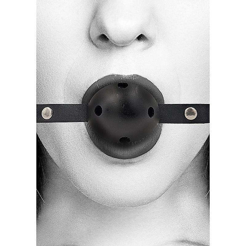 Breathable Bdsm Ball Gag With Bonded Leather Straps - Bondage Gags and Bits