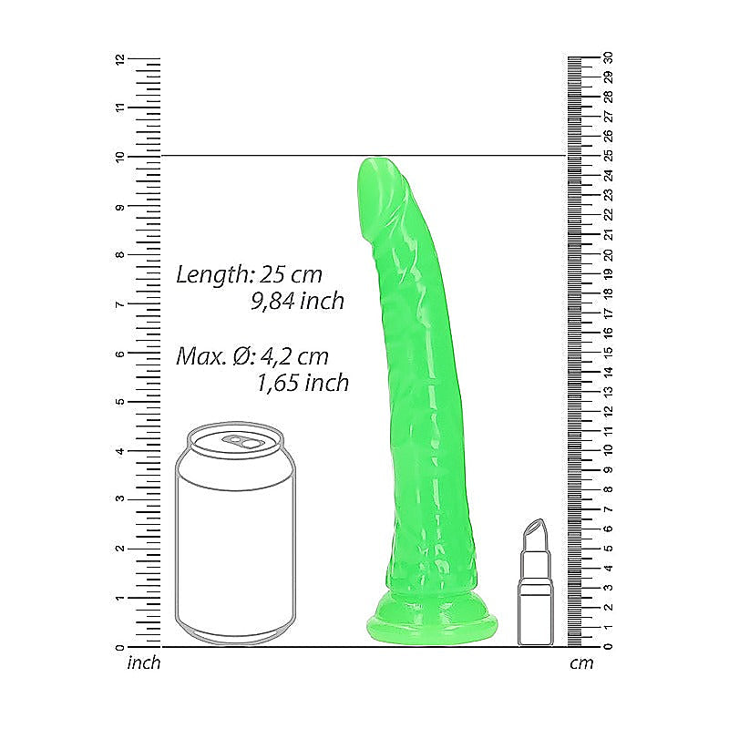 9 Inch Slim Glow In The Dark Neon Dildo By Shots Toys - Realistic Dildos