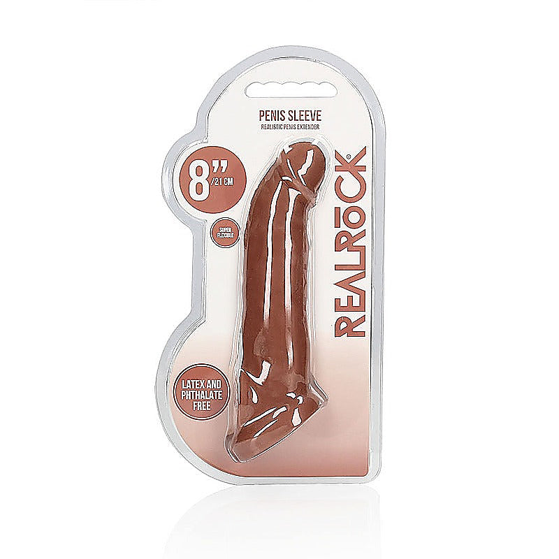 REALROCK 8 Inch Realistic Penis Extender with Cock Rings - Penis Sleeves and Extenders