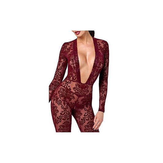 Noir Handmade Kink Royal V Neck Womens Catsuit Red