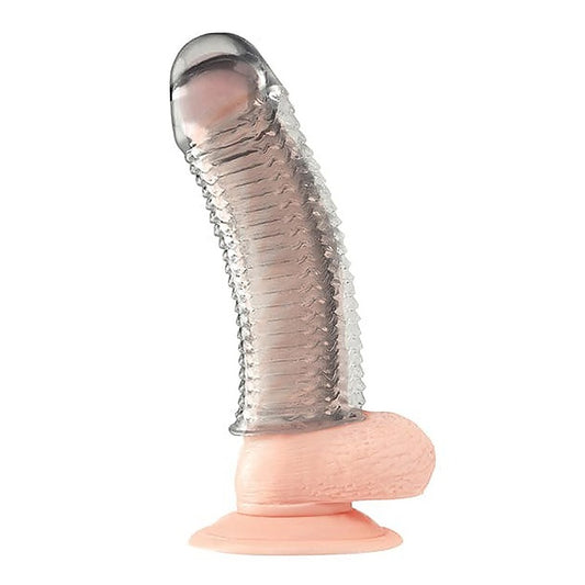 Blue Line 6.5 Inch Clear Textured Penis Enhancing Sleeve