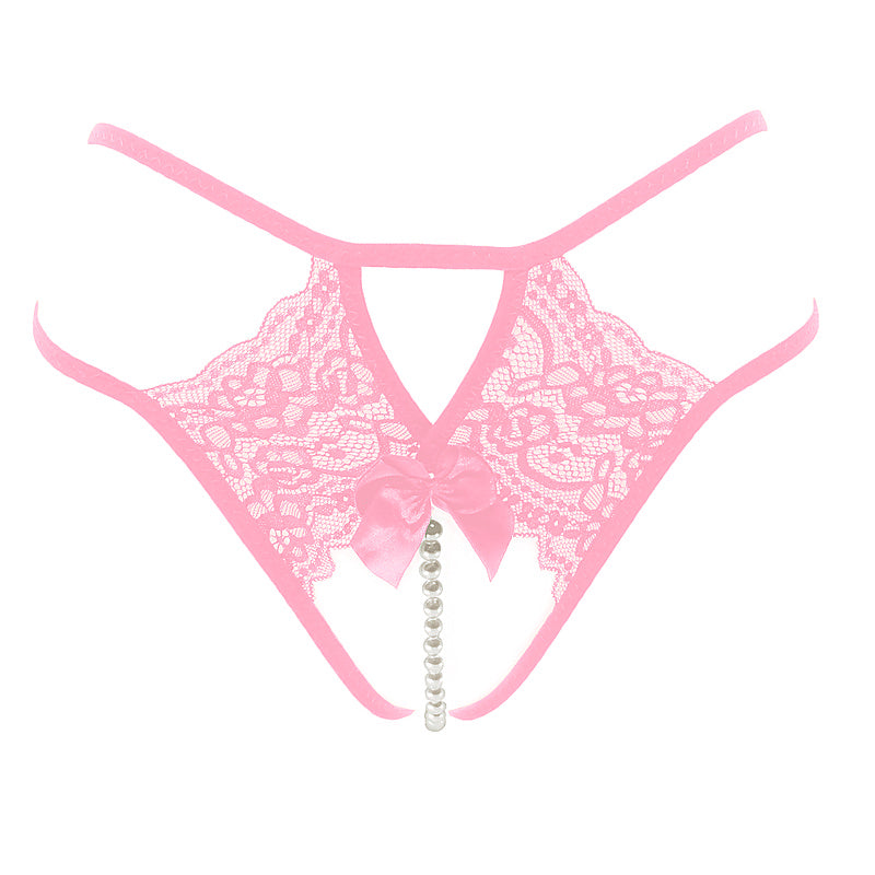 Crotchless Lace And Pearl Panties by Love In Leather - G-Strings, Panties and Shorts