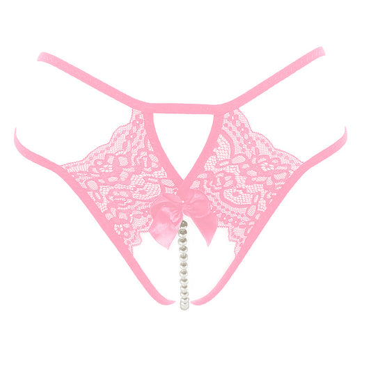 Crotchless Lace And Pearl Panties By Love In Leather - G-Strings, Panties and Shorts