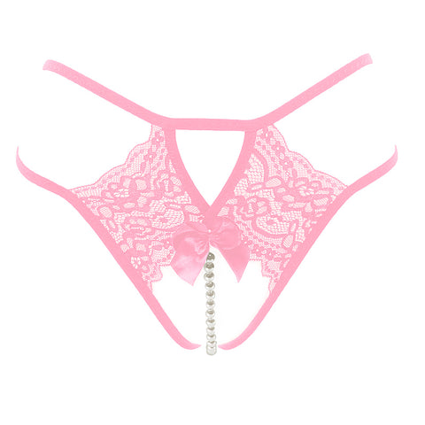 Crotchless Lace And Pearl Panties by Love In Leather - G-Strings, Panties and Shorts