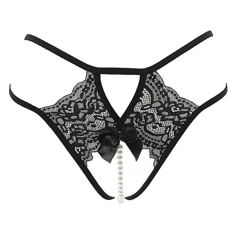 Crotchless Lace And Pearl Panties by Love In Leather - G-Strings, Panties and Shorts