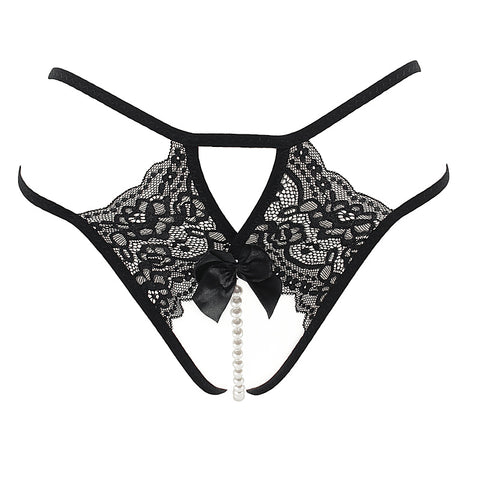Crotchless Lace And Pearl Panties by Love In Leather - G-Strings, Panties and Shorts