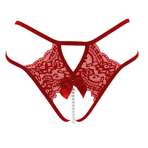 Crotchless Lace And Pearl Panties by Love In Leather - G-Strings, Panties and Shorts