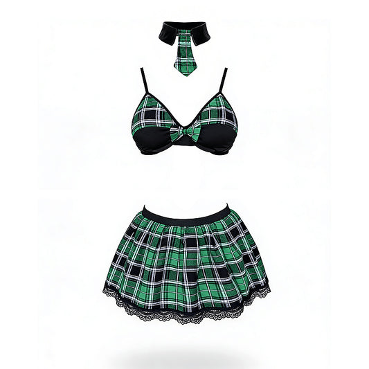 4 Piece Sexy School Girls Dress Set Green By Love In Leather - Fancy Dress Ups