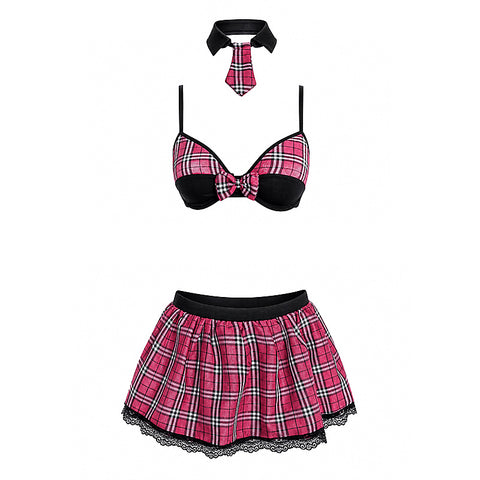 4 Piece Sexy School Girls Dress Set Pink - Fancy Dress Ups
