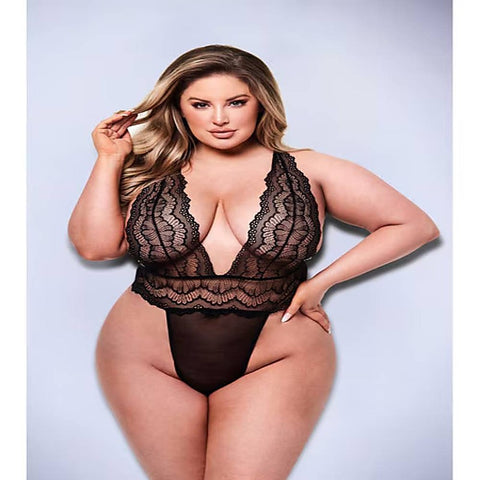 Baci Sexy Deep V Lace Womens Teddy Black