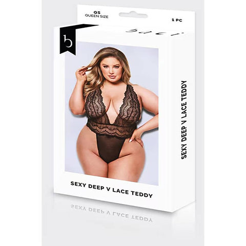 Baci Sexy Deep V Lace Womens Teddy Black