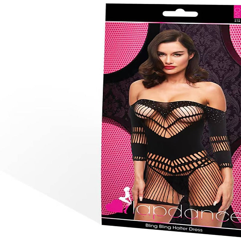 Lapdance Lingerie Bling Bling Womens Halter Dress Black - Body Stockings