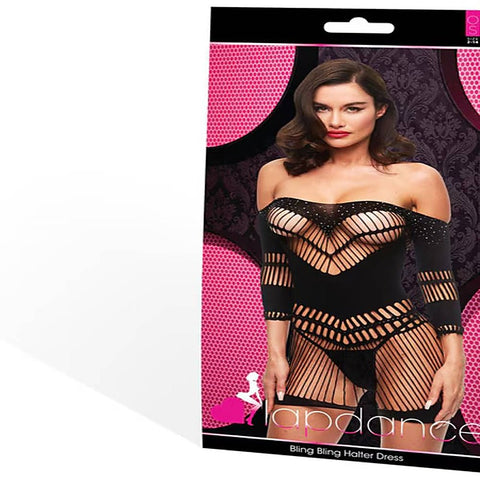 Lapdance Lingerie Bling Bling Womens Halter Dress Black - Body Stockings
