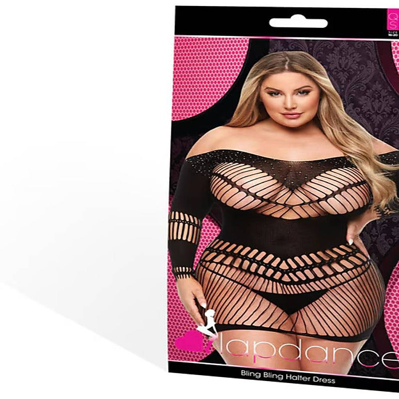 Lapdance Lingerie Bling Bling Womens Halter Dress Black - Body Stockings