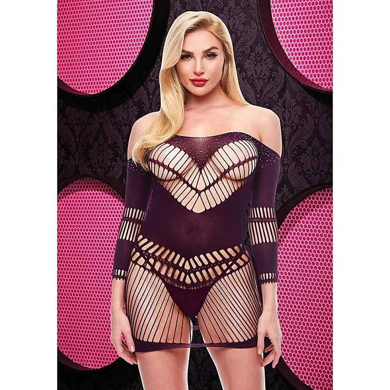 Lapdance Lingerie Bling Bling Sexy Halter Dress Purple - Teddies and Bodysuits